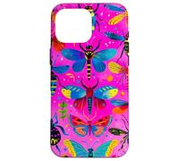 Colorful Bug Grid with Retro Insects on Pink Case for iPhone 16 Pro Max