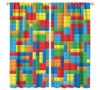 Colorful Building Block Toy Printed Curtains, Building Blocks, Curtains, Fun Brick 3D Design, Kids, Teens, Girls, Boys, Living Room, Bedroom, Window Treatment Panels, 2 Panels 42x45in