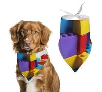 Colorful Building Blocks Dog Bandanas for Feeding Grooming, Triangle Pet Bibs Washable Pets Scarf for Cats & Dogs