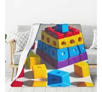 Colorful Building Blocks Double-Sided Thick Printed Flannel Blanket 60"x50", Soft, Warm, Durable
