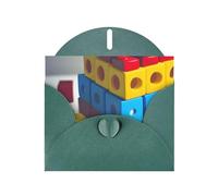 Colorful Building Blocks Greeting Card with Dark Green Envelope Holidays Birthdays Weddings Anniversaries Write Unique Blessings