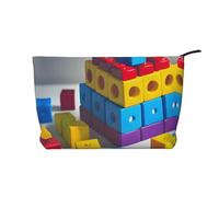 Colorful Building Blocks Pattern Large Capacity Corduroy Cosmetic Bag, Fashionable Waterproof toiletries Storage Bag