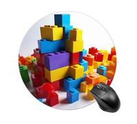 Colorful Building Blocks Round Mouse Pad 7.8 Inch, Portable Gaming Mouse Mat with Non-Slip Rubber Base & Smooth Surface, Waterproof Mousepad for PC, Laptop, Computer, Office, Home