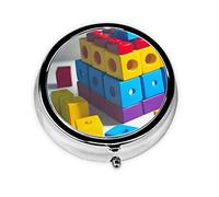 Colorful Building Blocks Round Pill Box. Portable Daily Medication Organizer, Travel-Friendly Design.