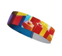 Colorful Building Blocks Sports Sweatband 15" Polyester Hairband Absorbent Quick-Dry Headband for Running, Yoga