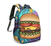 Colorful Burger All-Over Print Backpack 16 Inch Playful Food Illustration School Bag for Kids Students Graphic Hamburger (03)