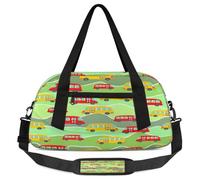 Colorful Bus Car Kids Overnight Duffle Bags for Girls Boys, Cartoon Lightweight Sports Gym Bag for Kids，Small Overnight Weekender Carry on Travel Bags Dance Bag, Colorful Bus Car, 18.5L x 7.8W x 9.4H