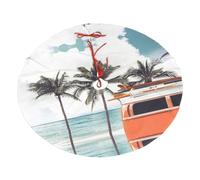 Colorful Bus Palm Tree Printing Christmas Tree Skirt With 3 Red Rope Ties For Merry Christmas Party Halloween Trees Decoration