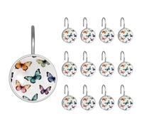 Colorful Butterflies and Dragonflies Pattern Bathroom Shower Curtain Hooks, 12 Pcs Stainless Steel Shower Curtain Hooks Rings for Bathroom Bedroom Curtains