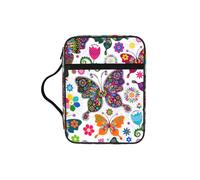 Colorful Butterflies and Flowers Print Bible Cover Case, Carrying Book Case with Durable Handle Bible Protective Church Bag for Men Women