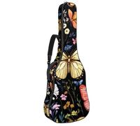 Colorful Butterflies and Wild Flowers Padded Guitar Bag, Protective Acoustic Guitar Cover Gig Bag for Electric Bass Classical Guitar
