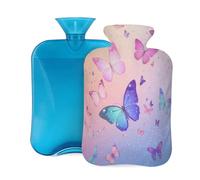 Colorful Butterflies Cute Hot Water Bottle with Cover, 2L Large Capacity Hot Water Bag for Hot Cold Compress, Hand Feet Warmer, Neck Shoulder Pain Relief