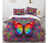 Colorful Butterflies Duvet Cover 240×220cm Bohemian Style Duvet Cover for Aldult with Zipper Closure Breathable Microfiber Quilt 2 Pillowcases 50x75cm