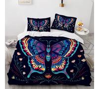 Colorful Butterflies Duvet Cover Set 240×220cm Colorful Flowers On Black Background Bedding Set with 2 Pillowcase 50 * 75cm Cover Kids And Adults Bedroom Deco