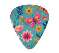 Colorful-Butterflies-Flowers 12 Pack Guitar Picks With 3 Thicknesses And Storage Box, Abs Plectrums For Electric Bass Guitar Players