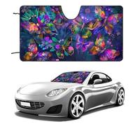 Colorful Butterflies Flowers Funny Car Windshield Sun Shade Collapsible Vehicle Front Window Visor Heat Insulation Cover 51"×28" 55"×30"