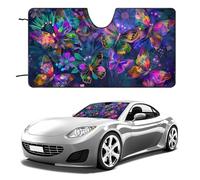 Colorful Butterflies Flowers Funny Car Windshield Sun Shade Collapsible Vehicle Front Window Visor Heat Insulation Cover 51"×28" 55"×30"