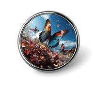 Colorful Butterflies Flying in The Blue Round Badge Brooch Fashion Lapel Tie Pins Lightweight Metal Brooch Badge For Men Women Costume Decorative Accessory