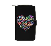 Colorful Butterflies Heart Fashion Wallet Credit Card Holder Slim Coin Pocket Purse Handheld Phone Bags for Women Men 8×4.5×1.5 Inches
