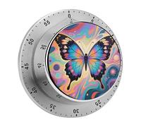 Colorful Butterflies Mechanical Kitchen Timer 60 Minute Wind Up Countdown Clock with Magnetic Back Loud Alarm Stainless Steel Manual Timer for Cooking Baking Classroom Home Gym