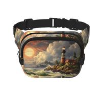 Colorful Butterflies on Flowers Fanny Pack for Women Men Fashion Waist Pack Adjustable Belt Bag for Workout Running Travelling Casual Waist Bag, Coast Wave And Lighthouse, One Size