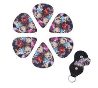 Colorful Butterflies on Flowers Guitar Picks 6 Pack Guitar Plectrums with Picks Holder Celluloid Plectrums Includes Thin, Medium, Heavy Picks Plectrums for Acoustic Guitar Bass Picks 0.71mm