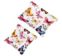 Colorful Butterflies Pink Yellow Red Flora l Pocket Cosmetic Bag, Waterproof Squeeze Makeup Bag No Zipper Self-Closing, Portable Mini Travel Storage for Headphones Jewelry