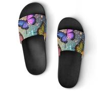 Colorful Butterflies Print Unisex Slide Slippers, Summer House Shoes Indoor Outdoor Beach Hotel Anti-Skid Slippers