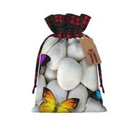Colorful Butterflies Stone Print Christmas Drawstring Gift Bags Large Xmas Present Storage Bag