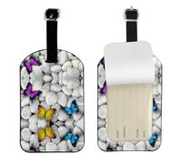 Colorful Butterflies Stone Print Leather Luggage Travel Bag Tags Neast Luggage Tag Holder Name Id Labels Set for Men Women, 1 Pack