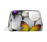 Colorful Butterflies Stone Print Makeup Bag, Cosmetic Bag,Women Pu Leather Cosmetic Bags with Wrist Strap Travel Toiletry Pouch Makeup Bag