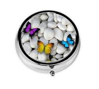 Colorful Butterflies Stone Print Personalised Portable Pillbox with,Mini Pillbox Compact and Convenient Pill Organiser for Storing and Organising Pills