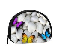 Colorful Butterflies Stone Print Portable Mini Storage Bag Shell Shaped Wallet Small Coin Wallet Shell Storage Bag