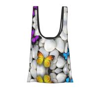 Colorful Butterflies Stone Print Reusable, Foldable,Washable Grocery Bags Foldable in A Pouch Eco Tote Shopping Bag,Daily Shopping Loading