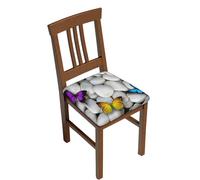 Colorful Butterflies Stone Print Stretch Dining Chair Seat Covers Set Of 2, Soft Removable Washable Seat Covers For Dining Chairs, Dining Room Seat Cover Protector