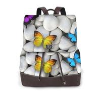 Colorful Butterflies Stone Print Women Fashion Backpack Ladies Pu Leather Backpacks Handbag Waterproof Rucksack Travel Backpack with Flap