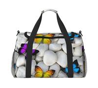 Colorful Butterflies Stone Print Womens Sports Bags Travel Bag - Gym Tote Bag with Compartment,Duffel Bags for Men,Ladies Holdall,Carry On Weekend Travel Handbags for Women