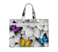 Colorful Butterflies Stone Printed Document Bag Teacher Canvas File Tote Bag Pouch for Work, Casual Handbag for Office School Travel Beach