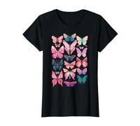 Colorful Butterflies Vintage Entomology Collage Value Graphic T-Shirt, Women, Black, L