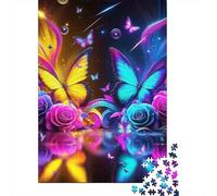 Colorful Butterfly 1000 Piece Jigsaw Puzzle Paper for Adults Neon Rose Jigsaw Puzzle for Family Relaxing Focus Gift 70x50cm/1000pcs