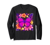 Colorful Butterfly Among Exotic Flowers Long Sleeve T-Shirt