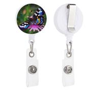 Colorful Butterfly Badge Reel, Rotatable & Retractable Name Badge Holder Reel with Metal Clip, Nylon Cord ID Holder for Teacher, Nurse, Office Worker