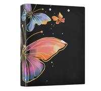 Colorful Butterfly Black Background 3 Ring Binder 1.5 Inch Round Ring Binder View Binder Holds 200 Documents for Home School Office Use