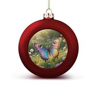 Colorful Butterfly Christmas Ball Ornaments - Red Shatterproof Plastic Vintage Rustic Xmas Tree Decorations Pendant for Family Holiday Wedding Party Xmas Hanging Decoration