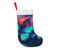 Colorful Butterfly Christmas Stocking Fantasy Xmas Hanging Stocking for Kids Adults Family Holiday Party Decoration