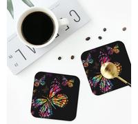 colorful butterfly Coasters for Drinks 4 Pack Non-slip Leather Coasters Round cup mat for home Tabletop Decor 10 cm