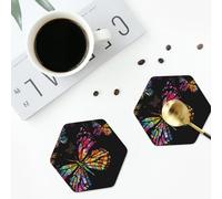 colorful butterfly Coasters for Drinks 4 Pack Non-slip Leather Coasters Round cup mat for home Tabletop Decor 10 cm