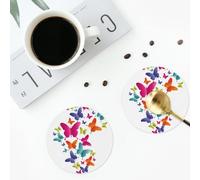 Colorful Butterfly Coasters for Drinks 4 Pack Non-slip Leather Coasters Round cup mat for home Tabletop Decor 10 cm