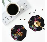 colorful butterfly Coasters for Drinks 4 Pack Non-slip Leather Coasters Round cup mat for home Tabletop Decor 10 cm