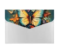 Colorful Butterfly Embroidery Paintings File Folder, Plastic Accordion File Folders with 6 Pockets, Expanding File Organizer with Snap Closure, Portable Document Paper Organizer, Office Supplies Filin
